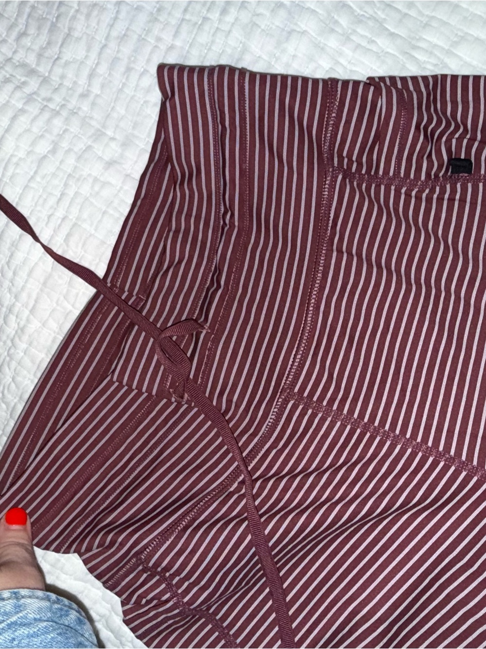 Womens Striped Burgundy Leggings - Picture 3 of 4